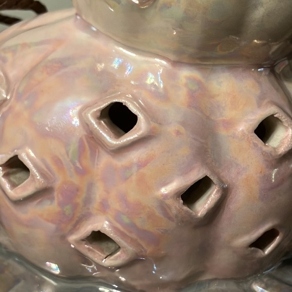 GORGEOUS! LUSTROUS LIGHT UP CERAMIC PUMPKIN PINK, SILVER AND CREAM - Picture 10 of 14